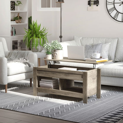 Oak Lift-Top Coffee Table: Hidden Storage Compartment & Shelves