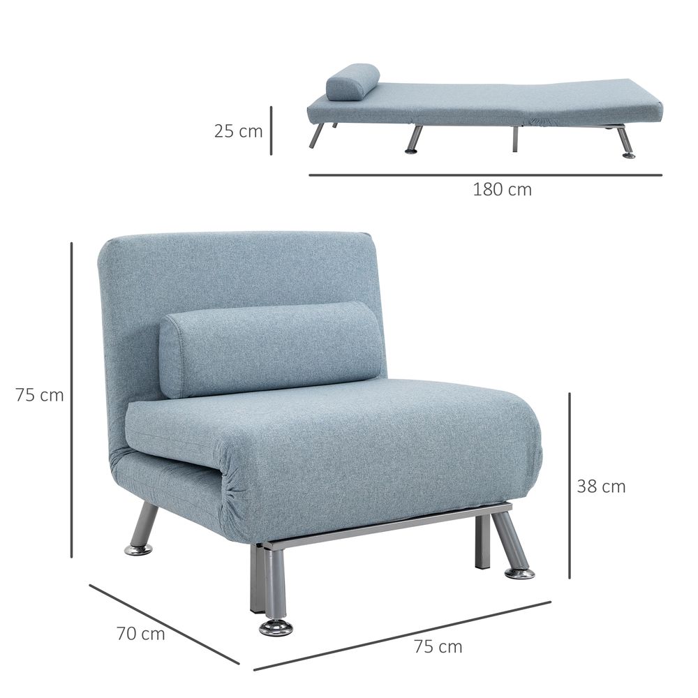 Blue Single Folding 5-Position Convertible Sleeper Chair Sofa Bed