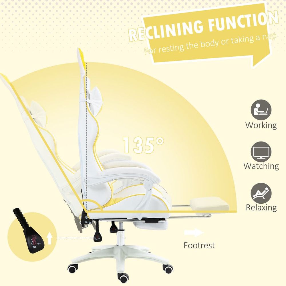 Yellow Racing Style Gaming Chair with Footrest and Removable Rabbit Ears Design