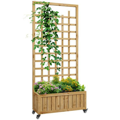 Mobile Wooden Trellis Planter: Stylish Raised Garden Bed on Wheels