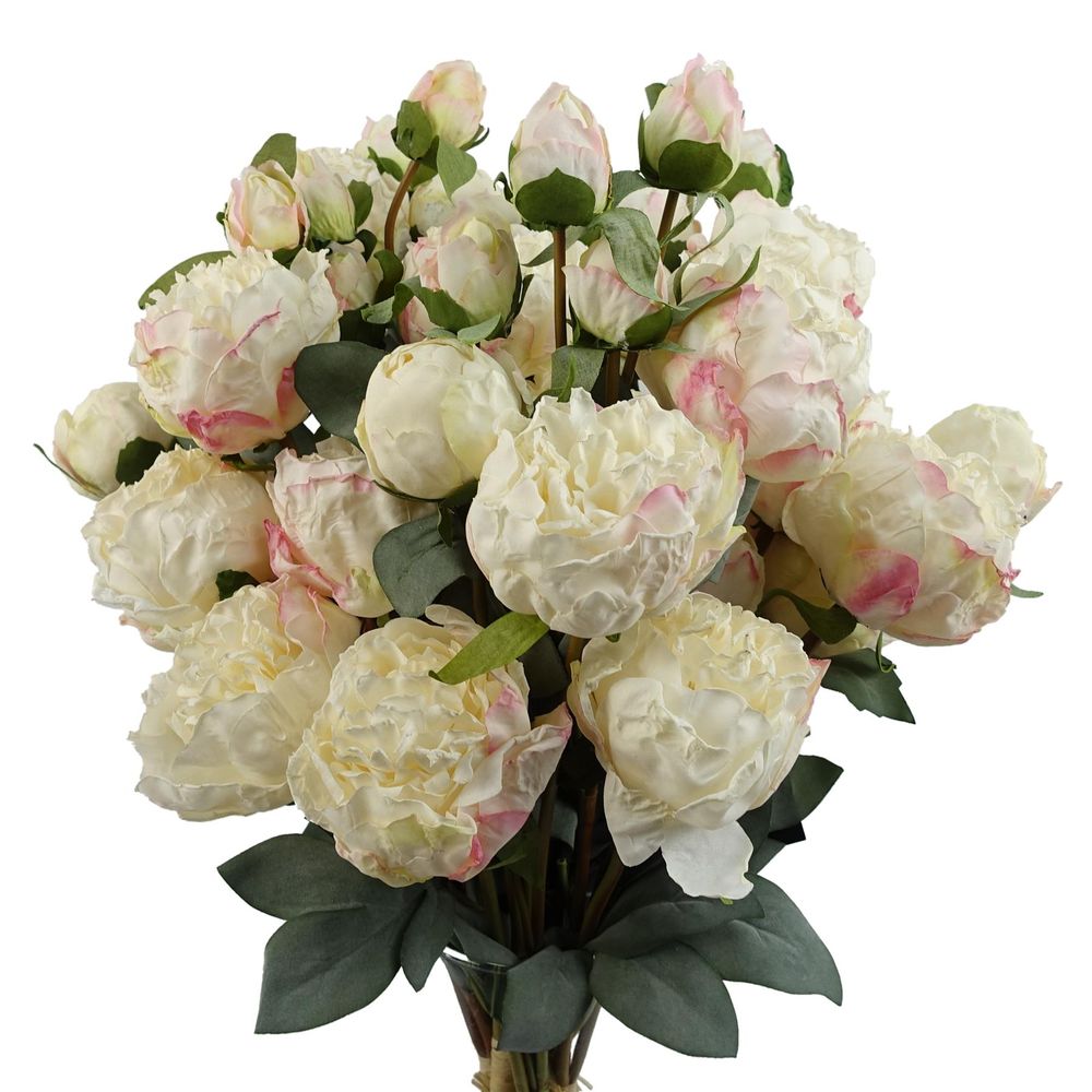 Pack of 6 x 55cm Cream Artificial Peony Stems - 24 Flowers, 18 Buds
