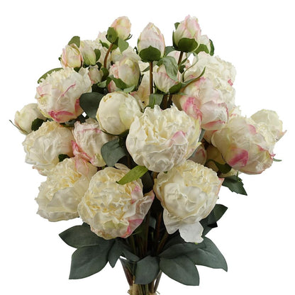 Pack of 6 x 55cm Cream Artificial Peony Stems - 24 Flowers, 18 Buds