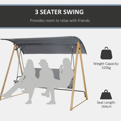 3 Seater Garden Swing Bench with Adjustable Canopy and Cushioned Seat