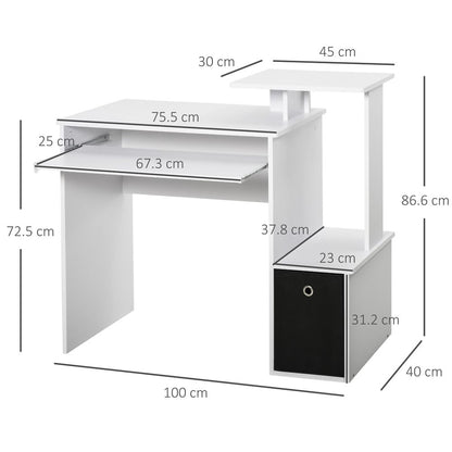 White Computer Desk with Sliding Keyboard Tray and Storage Drawer Shelf for Organised Workspaces