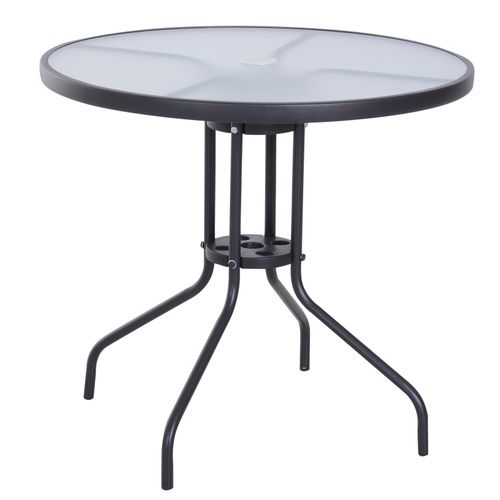 Stylish 80cm Outdoor Round Dining Table with Glass Top & Parasol Hole