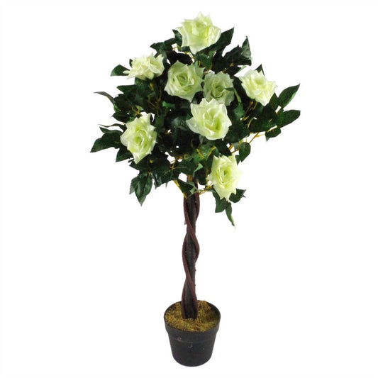 Artificial Cream Rose Tree with Twisted Vine Detail, 90cm (3ft) for Elegant Wedding Decor