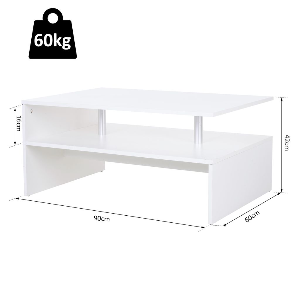 2-Tier White Coffee Table: Modern Rectangular Side & End Table