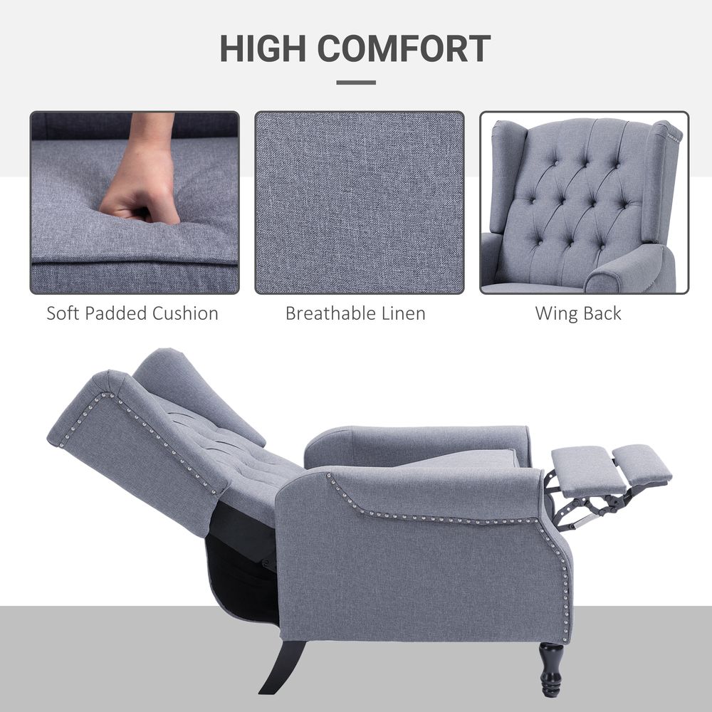 Light Grey Fabric Recliner Armchair with Footrest, Ideal for Relaxing in Living Room