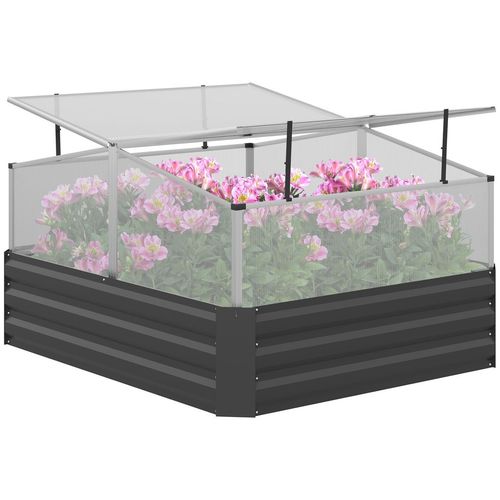 Galvanised Raised Garden Bed with Greenhouse and Cover, Dark Grey