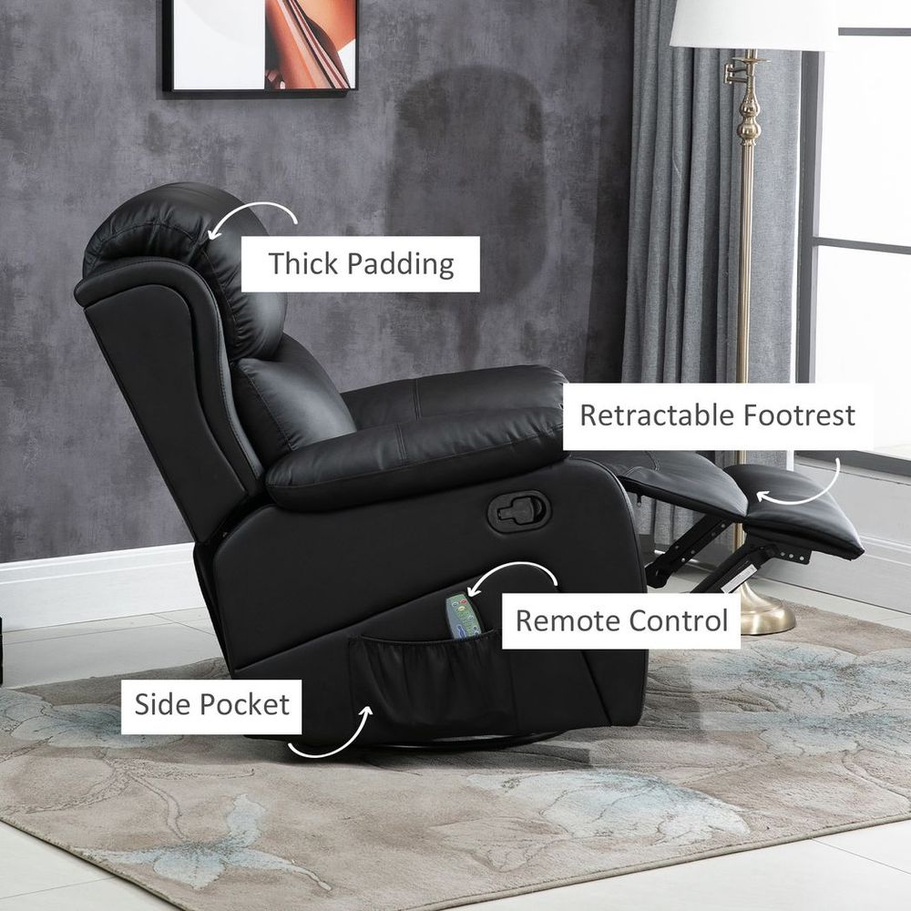 Black Manual Massage Recliner Chair with Footrest and Remote for Relaxation