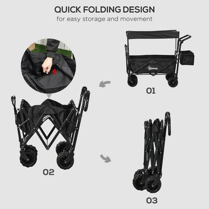 Versatile Folding Trolley Cart with Canopy – Double Compartment & 4 Wheels