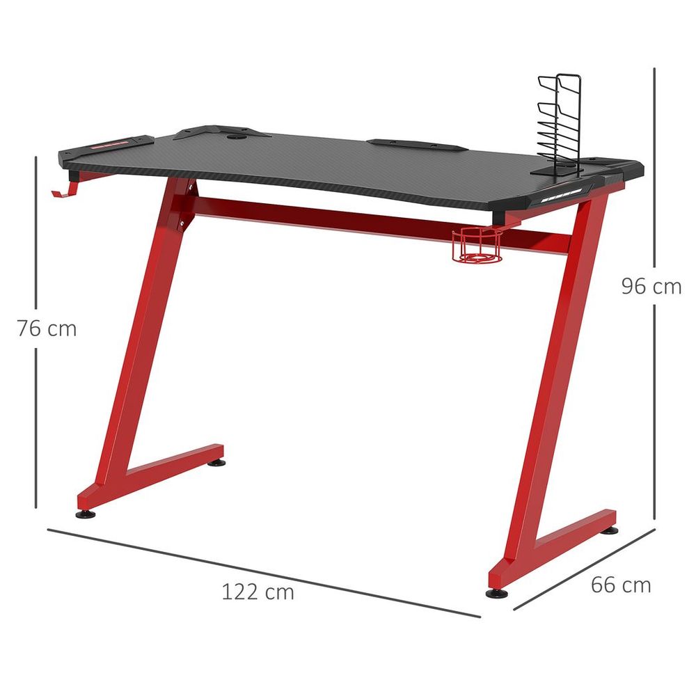 Gaming Desk with Gamepad Holder, Cup Holder, and Headphone Hook for Home Office