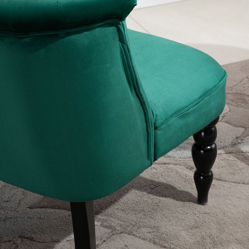 Dark Green Tufted Wingback Accent Chair with Rubber Wood Legs for Elegant Decor