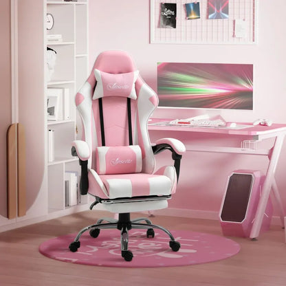 Pink Gaming Chair with Lumbar Support, Ideal for Home Office and Relaxation