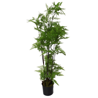 150cm Artificial Fern Foliage Plant with Natural Moss Base in Silver Metal Planter