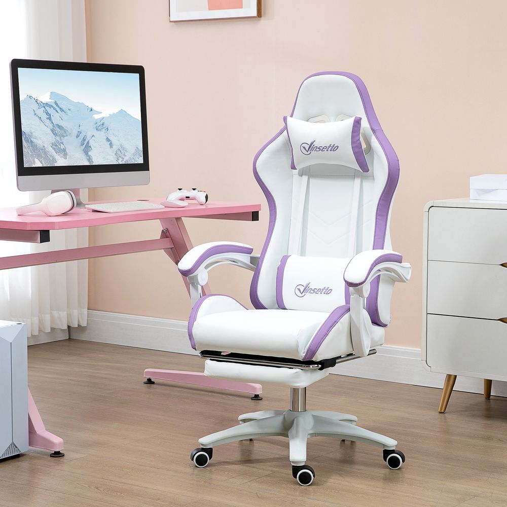 Purple Racing Style Gaming Chair with Reclining Function and Cozy Footrest