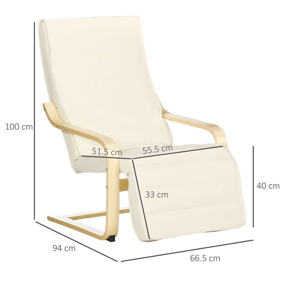 Adjustable Recliner Lounge Chair with Footrest in Cream White