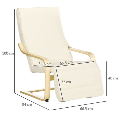 Adjustable Recliner Lounge Chair with Footrest in Cream White