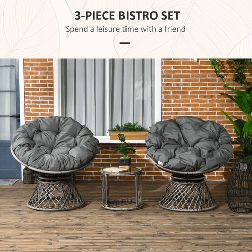 3-Piece Rattan Bistro Set: Stylish 360° Swivel Chairs & Cushions