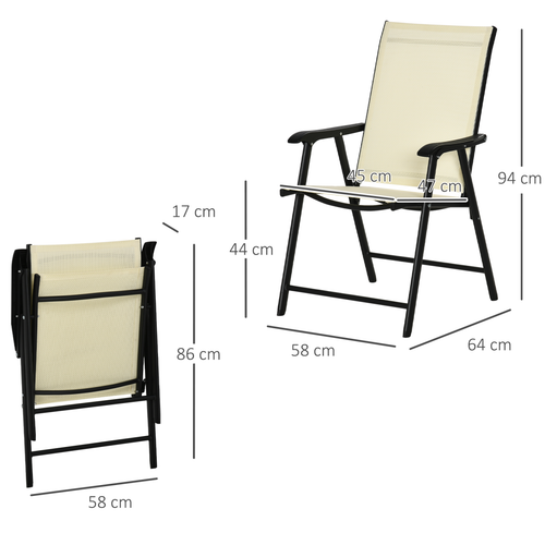 Chic Beige Foldable Metal Garden Chairs - Set of 2 for Ultimate Comfort