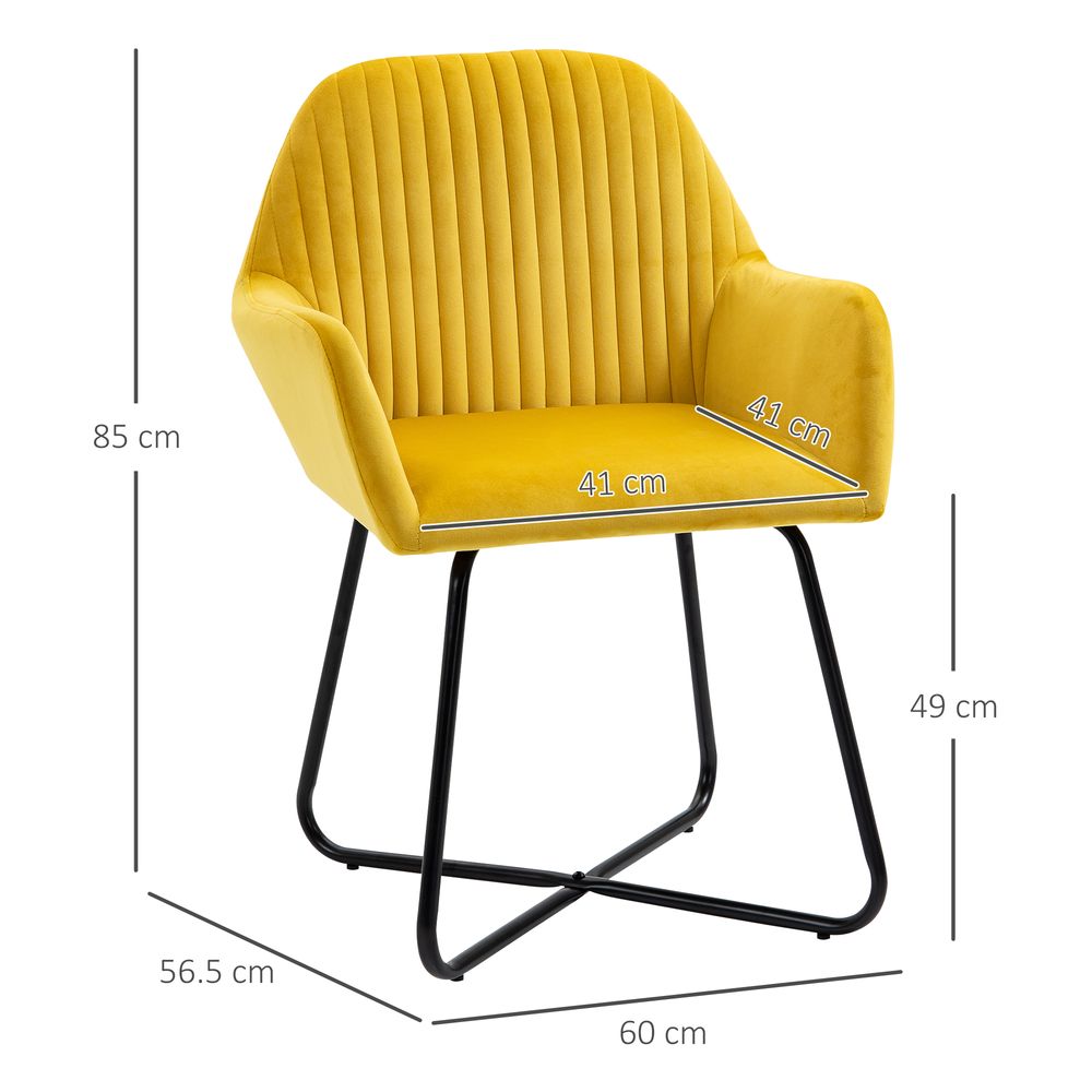 Yellow Velvet-Feel Upholstered Lounge Chair with Metal Base for Bright Interiors