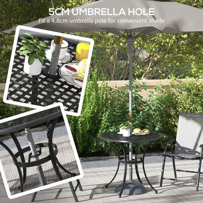 Black Cast Aluminium Bistro Table - Weather-Resistant with Umbrella Hole