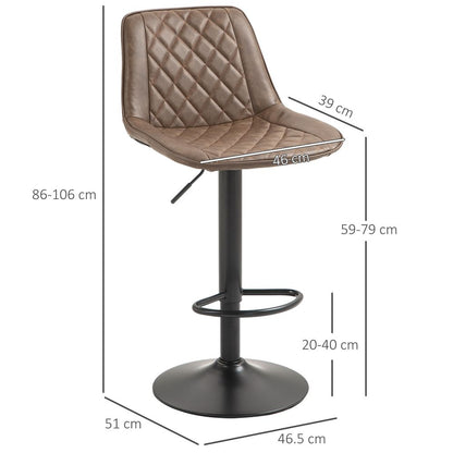 Set of 2 Adjustable Bar Stools with 360° Swivel for Kitchen in Brown