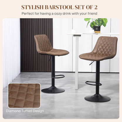 Set of 2 Adjustable Bar Stools with 360° Swivel for Kitchen in Brown