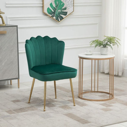 Green Velvet-Feel Shell Luxe Accent Chair with Metal Legs for Comfortable Lounge