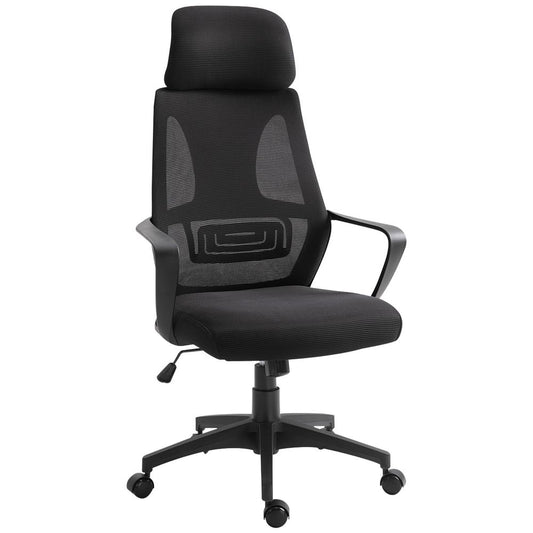 Black Mesh Back Office Chair with Adjustable Height and Padded Headrest for Comfort