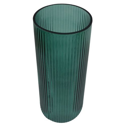 28cm Green Ridged Glass Vase