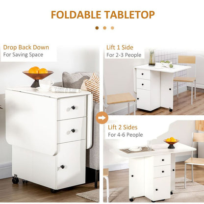 White Drop Leaf Dining Table with Storage Drawers, Perfect for Small Dining Areas
