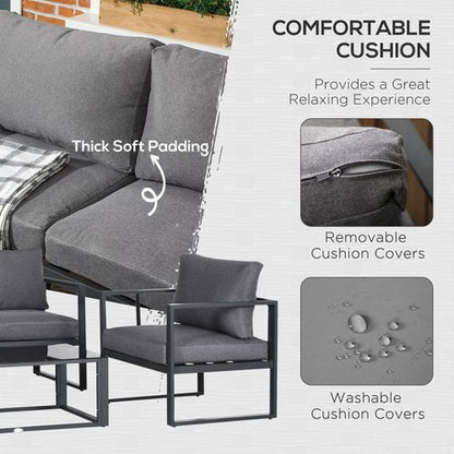 4-Piece Durable Aluminium Outdoor Sectional Sofa Set with Cushions