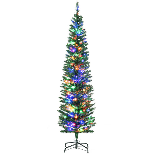 6FT Artificial Pencil Christmas Tree with Colourful Lights and Sturdy Steel Base