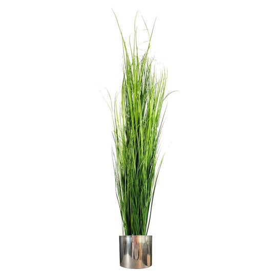 130cm Artificial Onion Grass Plant in Silver Metal Planter - Realistic Design