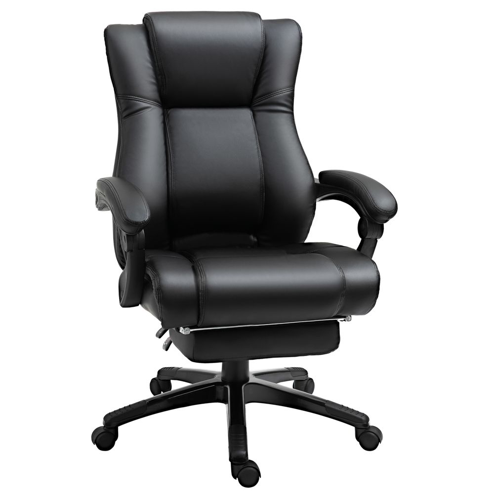 Black High Back Executive Home Office Chair with Reclining Feature and Footrest for Comfort