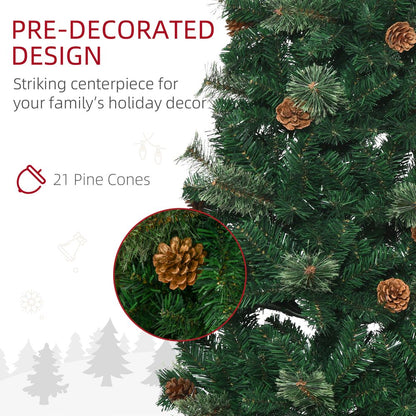 5.5ft Slim Artificial Christmas Tree with Pine Cones - Holiday Home Decor