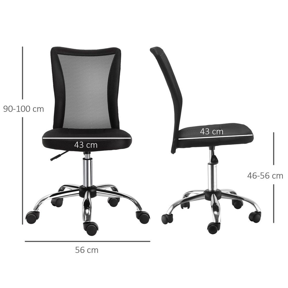 Armless Ergonomic Office Chair with Padded, Height Adjustable Mesh Back and 5 Wheels