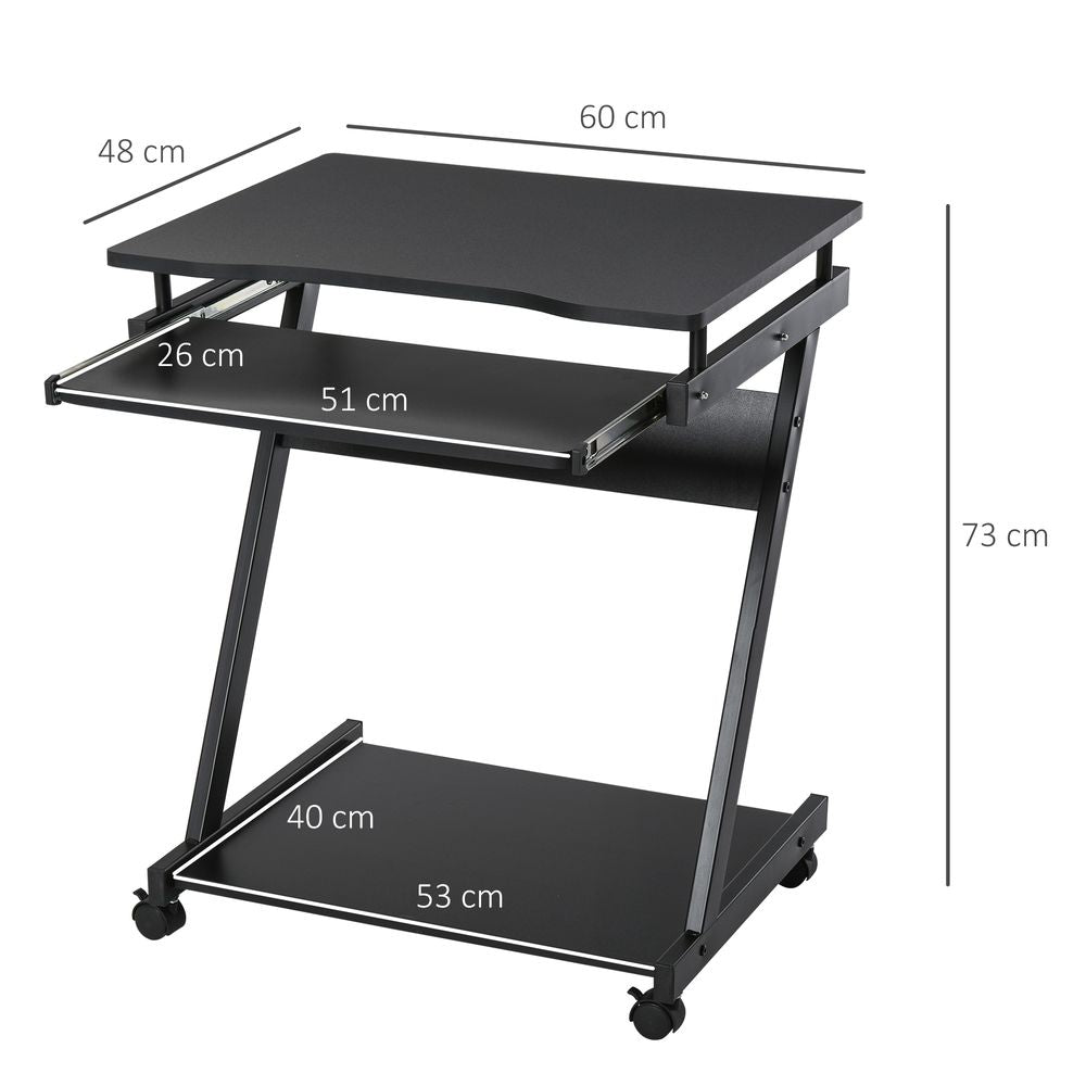 Movable Black Computer Desk with 4 Wheels and Sliding Keyboard Tray for Flexibility