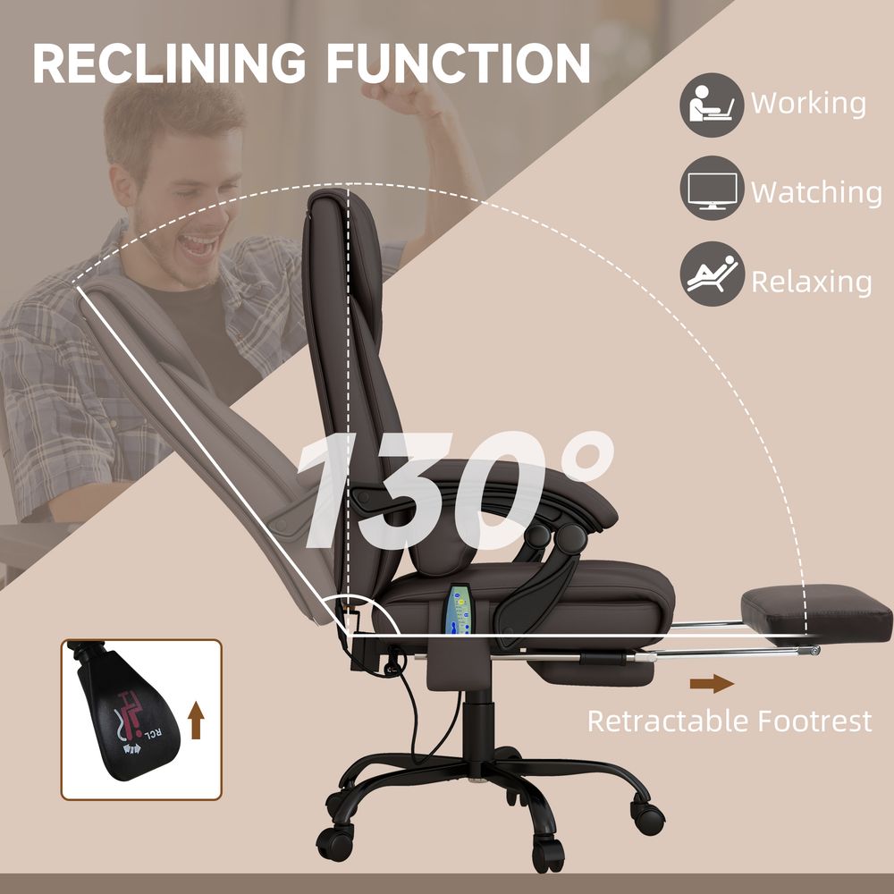 Adjustable Height Brown PU Leather Office Chair with 6 Vibration Massage Points