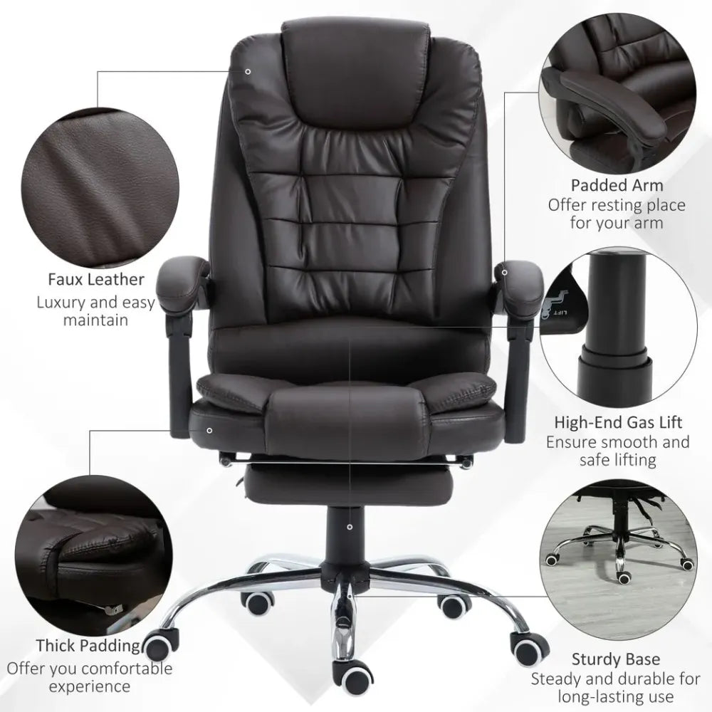 Brown Reclining High Back Executive Office Chair with Swivel Wheel for Comfort