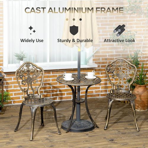 Elegant 3-Piece Cast Aluminium Bistro Set with Parasol Hole for Outdoor Relaxation