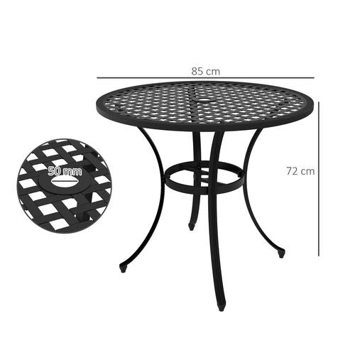 Black Cast Aluminium Bistro Table - Weather-Resistant with Umbrella Hole