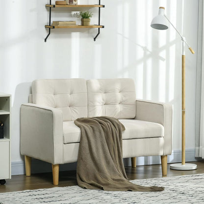 Compact Loveseat 2-Seater Sofa with Storage and Wood Legs, Cream