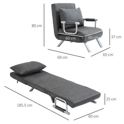 Foldable Portable Sofa Bed Armchair with Pillow, Dark Grey Lounge Sleeper