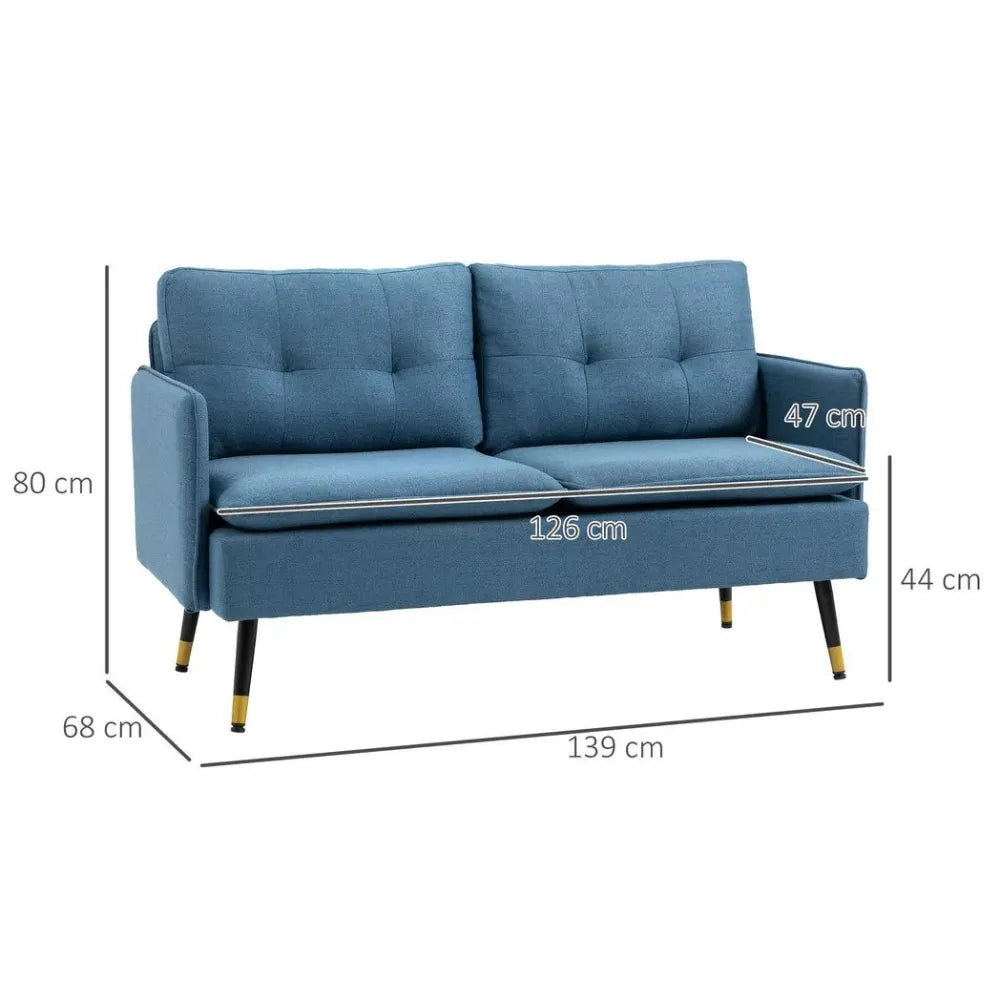 2-Seater Fabric Sofa - Button-Tufted Couch, Dark Blue Love Seat for Living Room