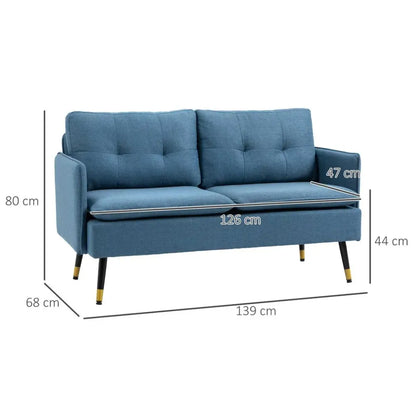 2-Seater Fabric Sofa - Button-Tufted Couch, Dark Blue Love Seat for Living Room