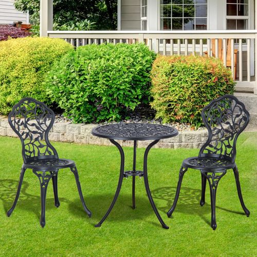 Elegant Cast Aluminium 3-Piece Outdoor Bistro Set - Stylish Black Design