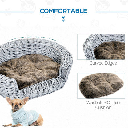 Wicker Willow Rattan Elevated Dog and Cat Couch with Cushion, Stylish Pet Sofa Bed