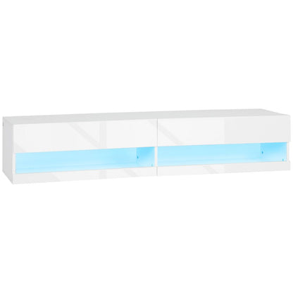 High Gloss TV Stand Unit – Wall-Mounted with Storage & LED Lights – White